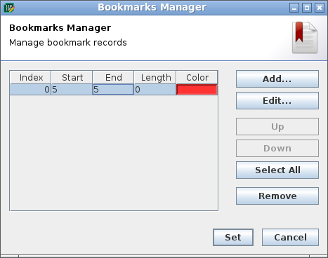 Bookmarks Manager Dialog