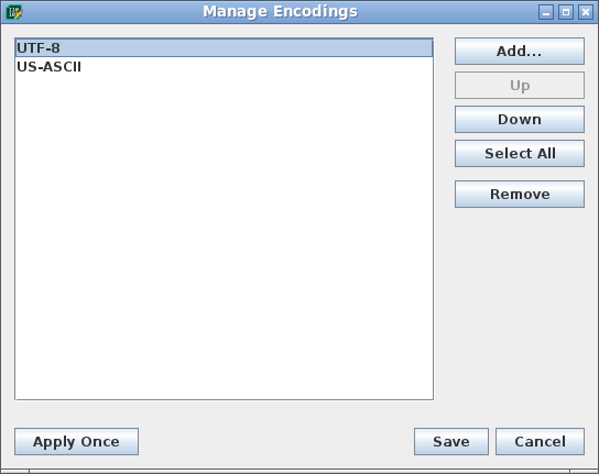 Manage Encodings Dialog