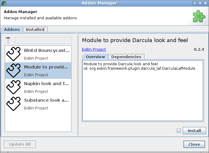 Addon Manager Dialog