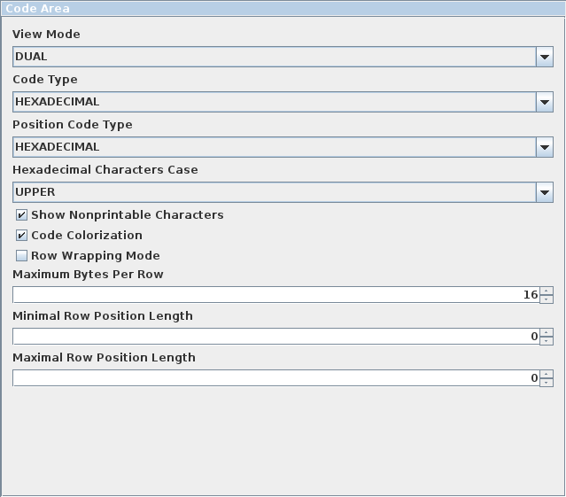 Code Area Options