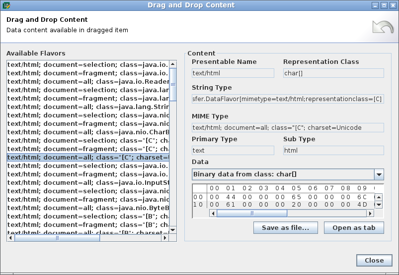 Drag and Drop Content Dialog