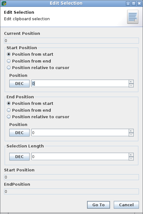Edit Selection Dialog Edit Selection Dialog