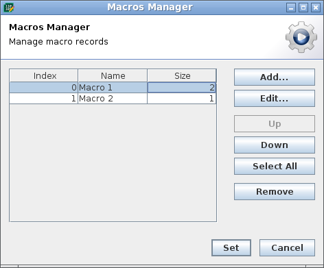 Macro Manager Dialog Macro Manager Dialog